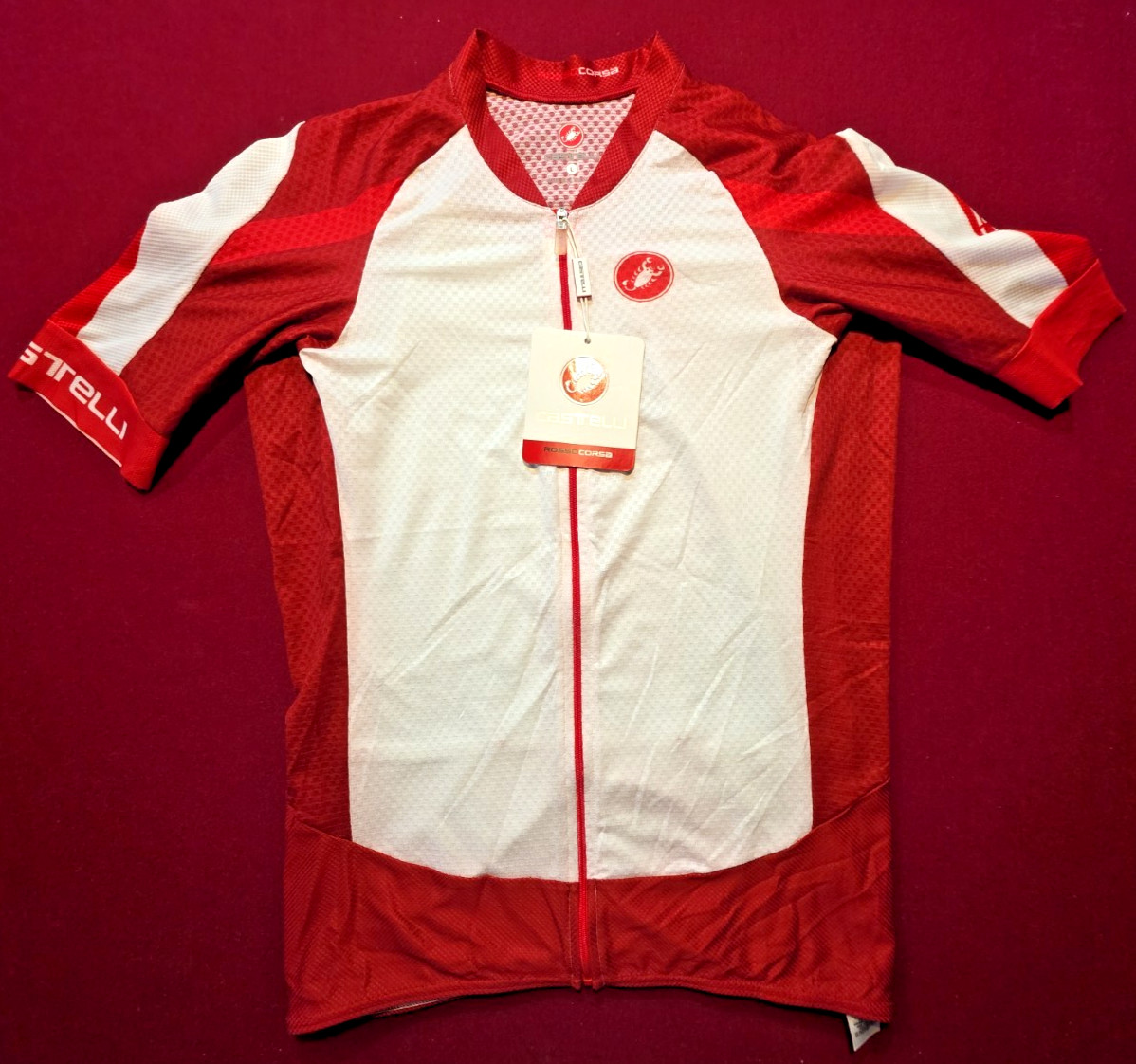 CASTELLI Climber’s 2.0 Rosso Corsa SS Jersey Red White Mens Large NWT Full Zip