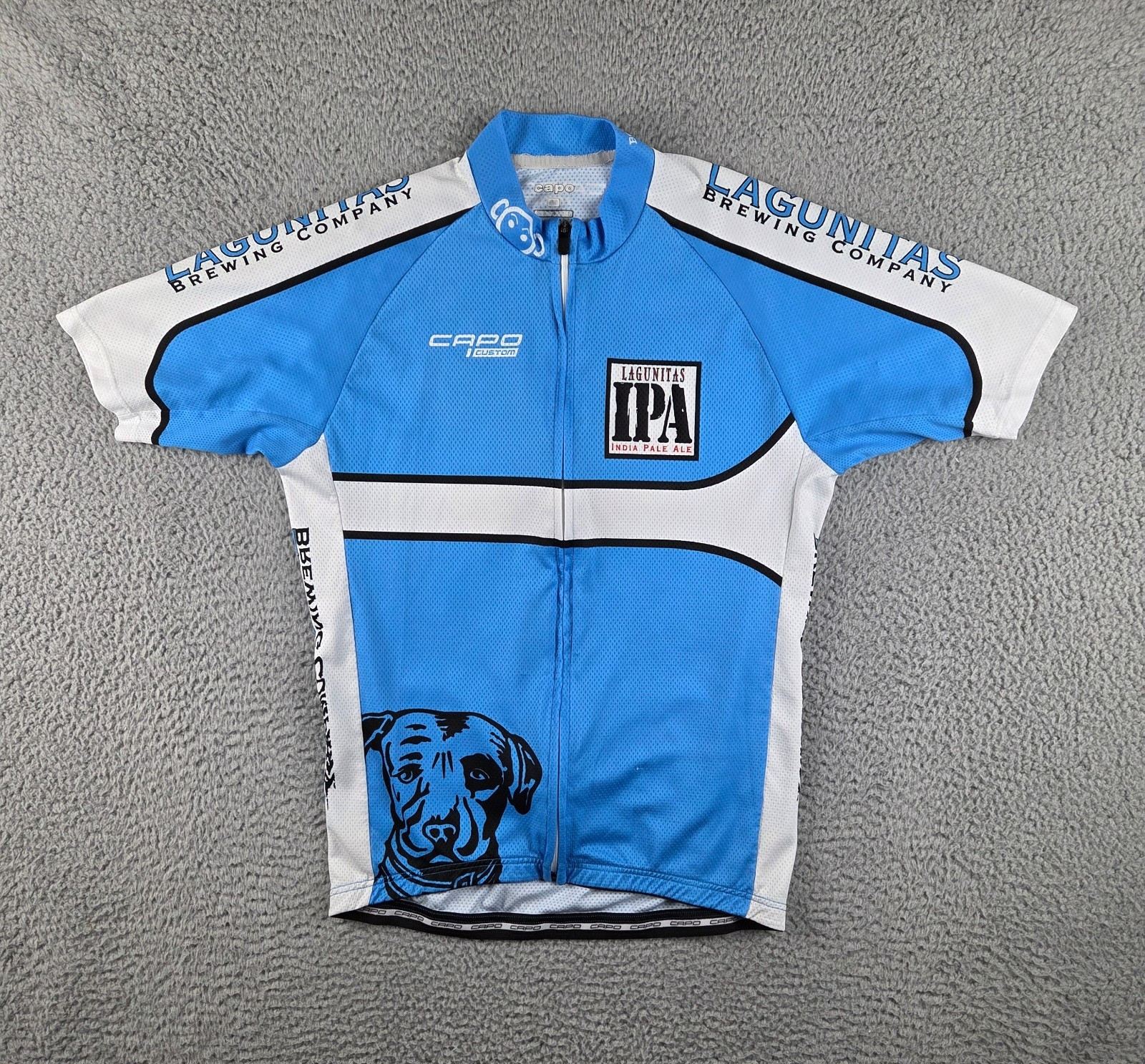 Capo Lagunitas IPA Cycling Jersey Mens M Blue Full Zip Short Sleeve Mesh Pockets