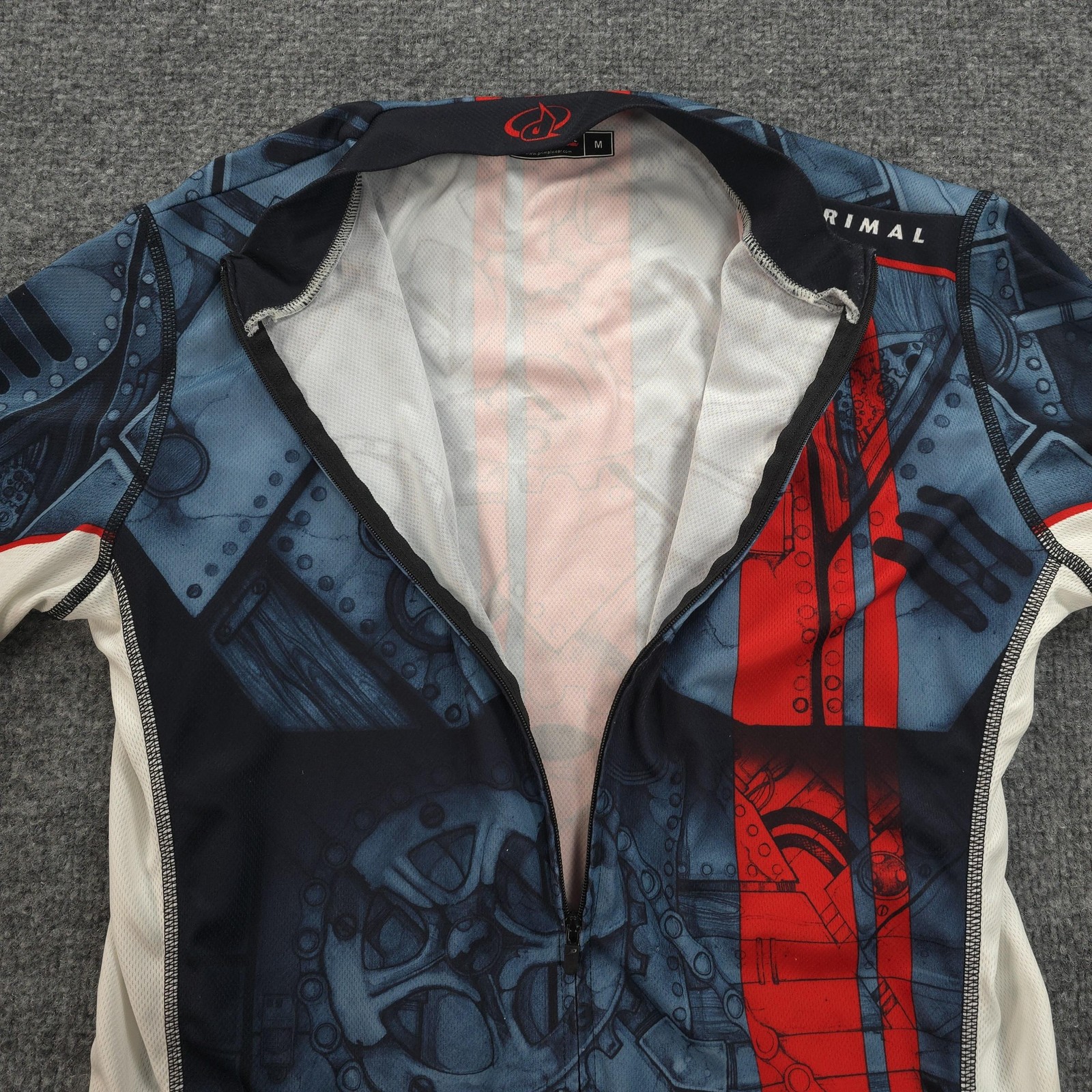 Primal Wear Jersey Mens Medium Blue Red Performance Cycling Full Zip Graphic