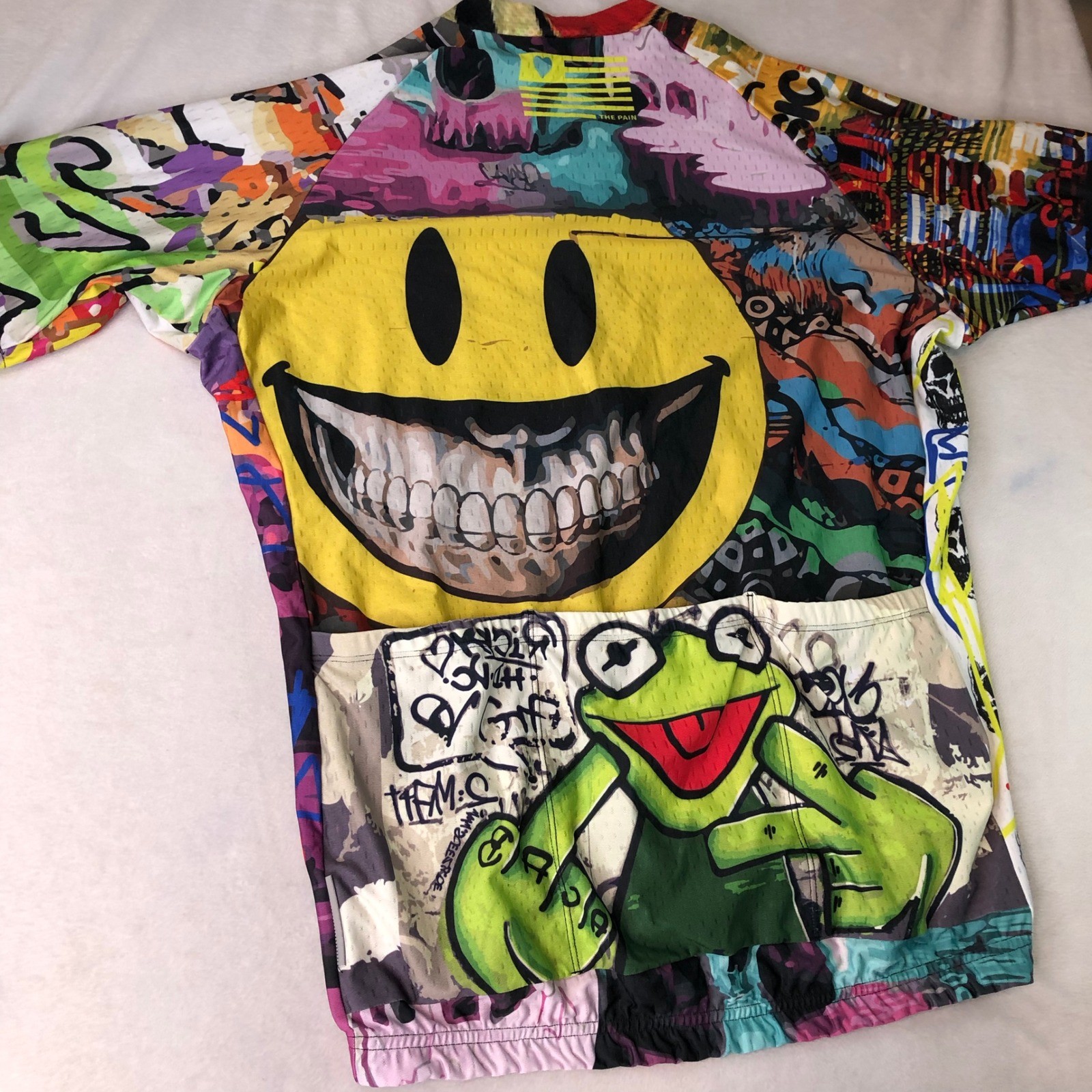 Cycling Jersey Mens 3XL Full Zip Pocket Colorful Graffiti Skull Frog Rad As Hell