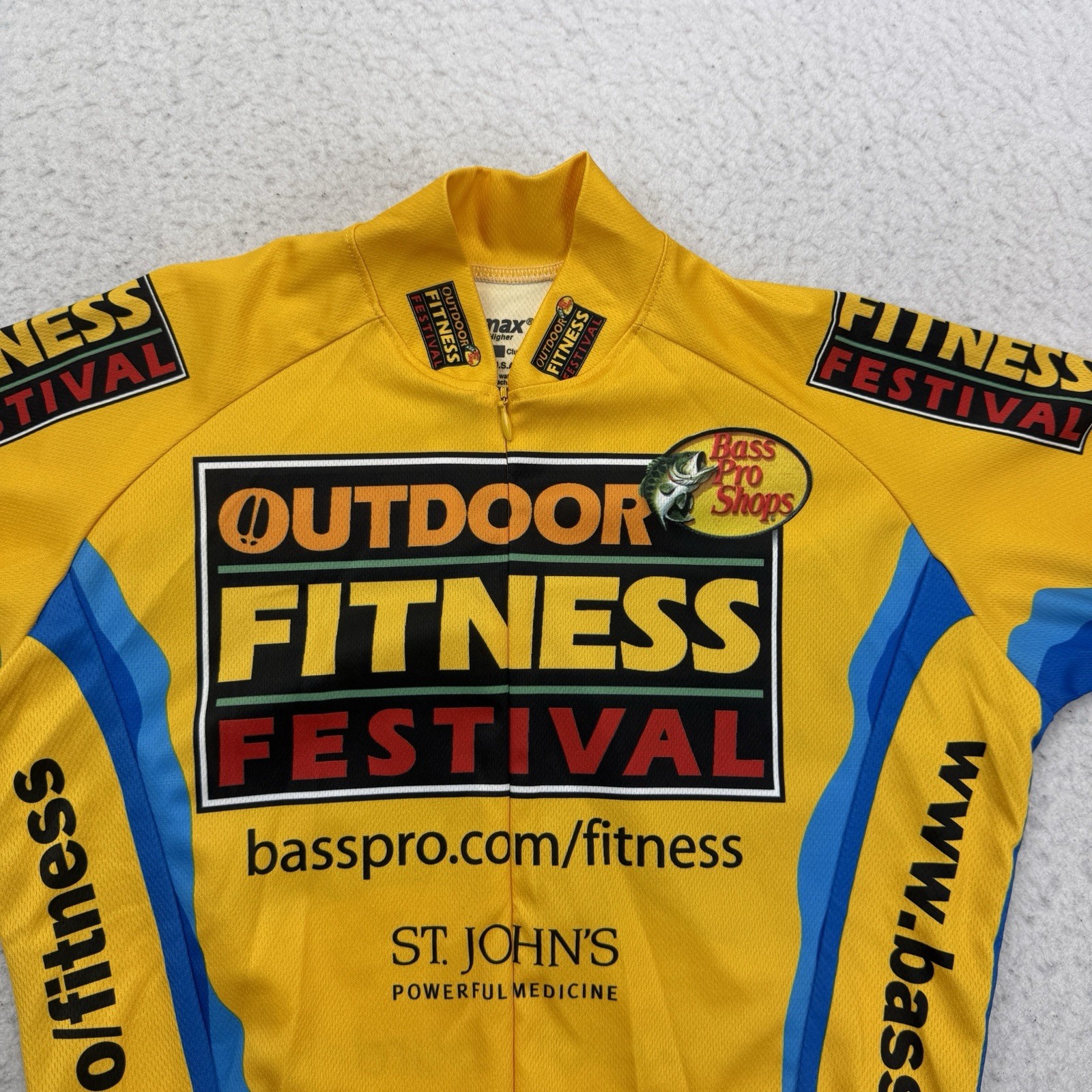 Vomax Bass Pro Shops Cycling Jersey Mens XS Yellow Zip Short Sleeve Outdoor