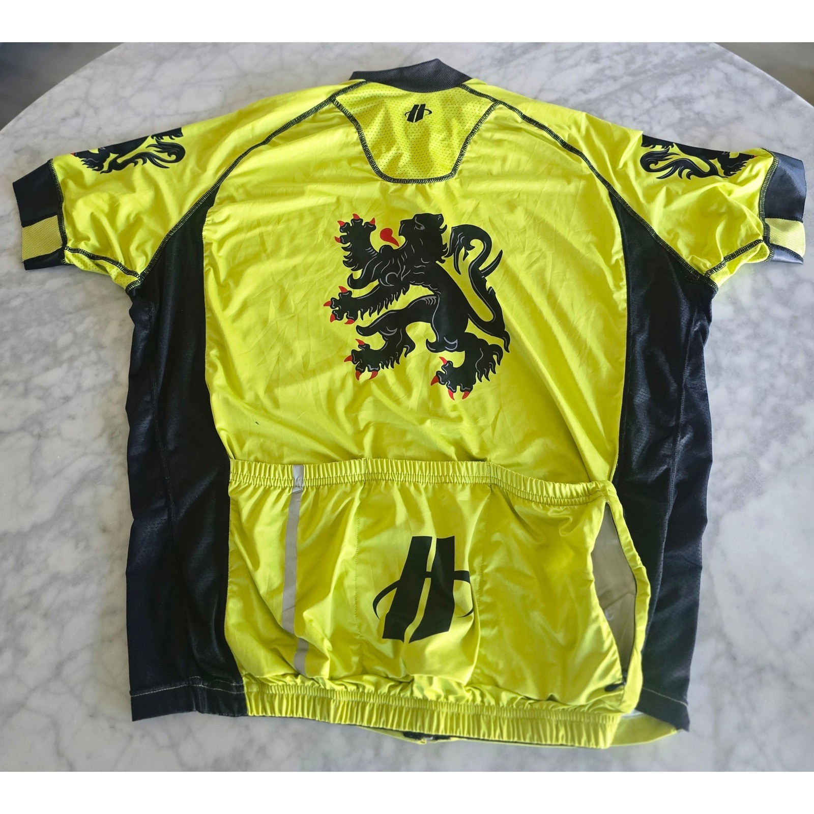 Hincapie Cycling Jersey Mens 2XL Neon Yellow Lion of Flanders Full Zip Short Slv