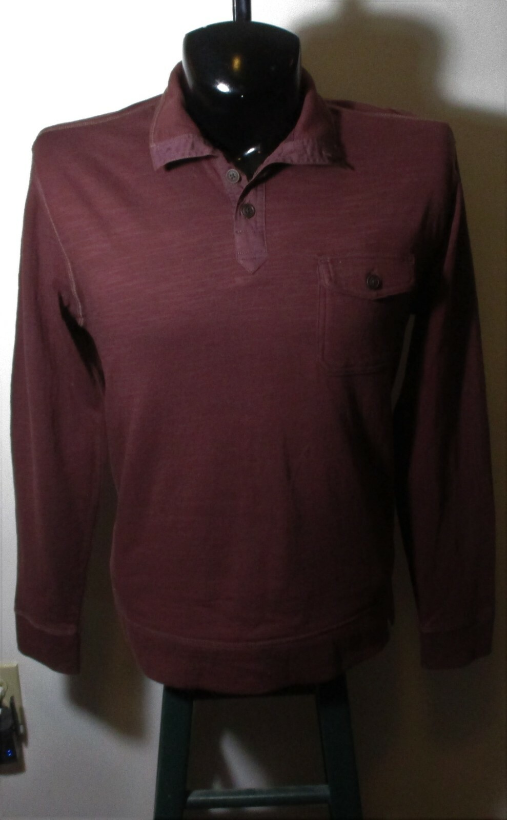 LUCKY BRAND Burgundy Long Sleeve Jersey Polo Shirt Men’s Size M NWT