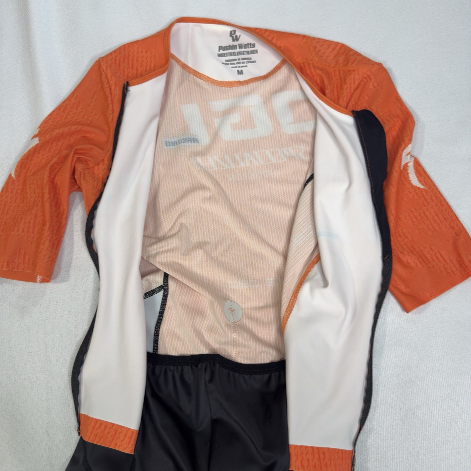 Pushin Watts M Authentic Team Issued One Piece Cycling Kit Logo Racing 3 Pocket