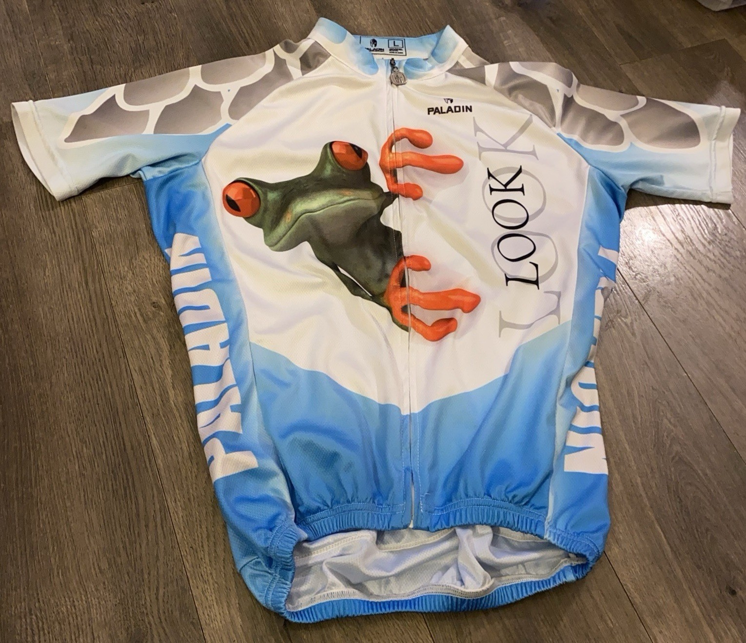 Paladin Jersey Cycling Look Frog Short Sleeve Zip Active Wh Blue Gray W Frog EUC