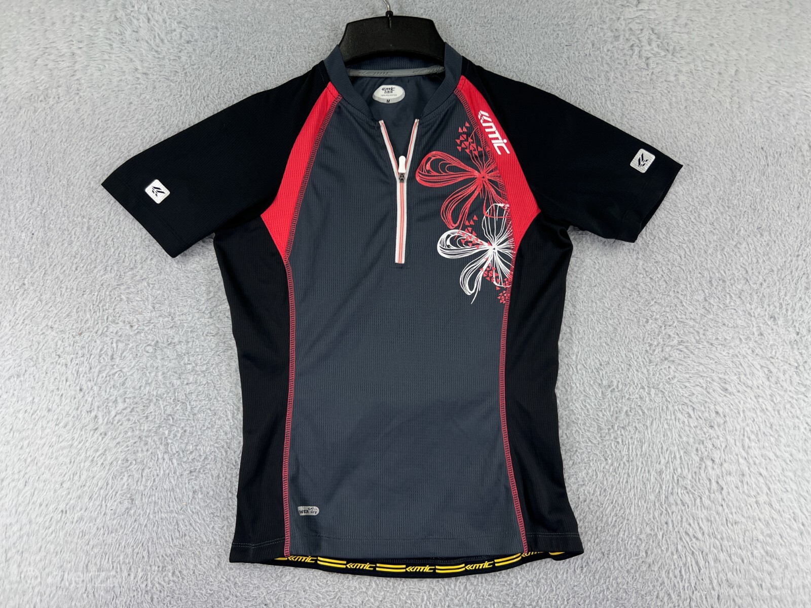 NTIC Cycling Jersey Mens Medium Black Gray 1/4 Zip Floral Power-Dry Polyester