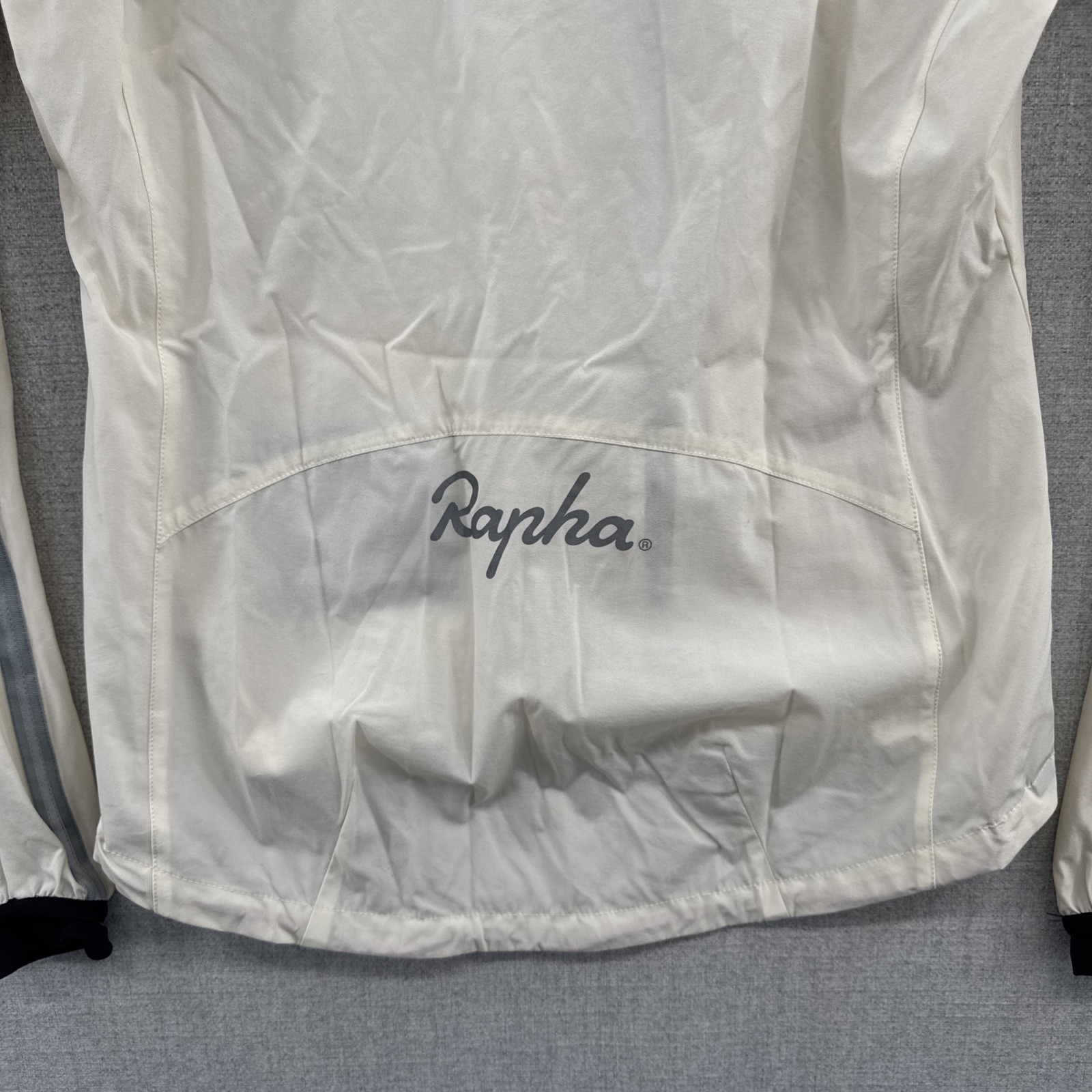 Rapha Stowaway Jacket Womens 10 Ivory Cycling Full Zip Windbreaker Lightweight