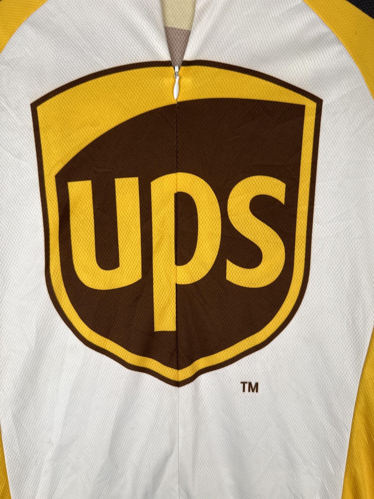 Voler Cycling Jersey Mens Medium Yellow White UPS Logo 1/4 Zip Pockets Bike
