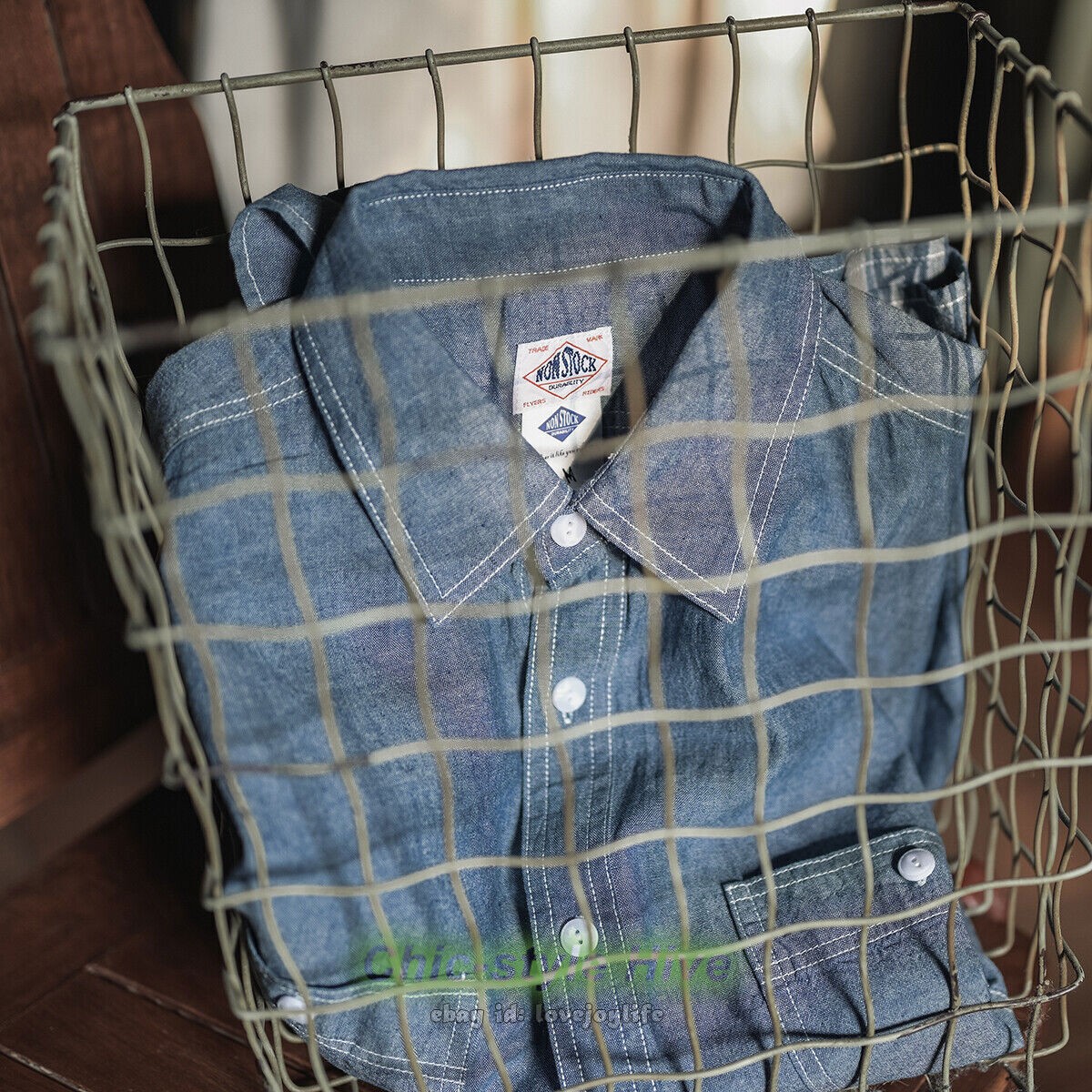 NON STOCK Chambray Short Sleeve Shirt Classic Men’s Regular Fit Workshirt Blue