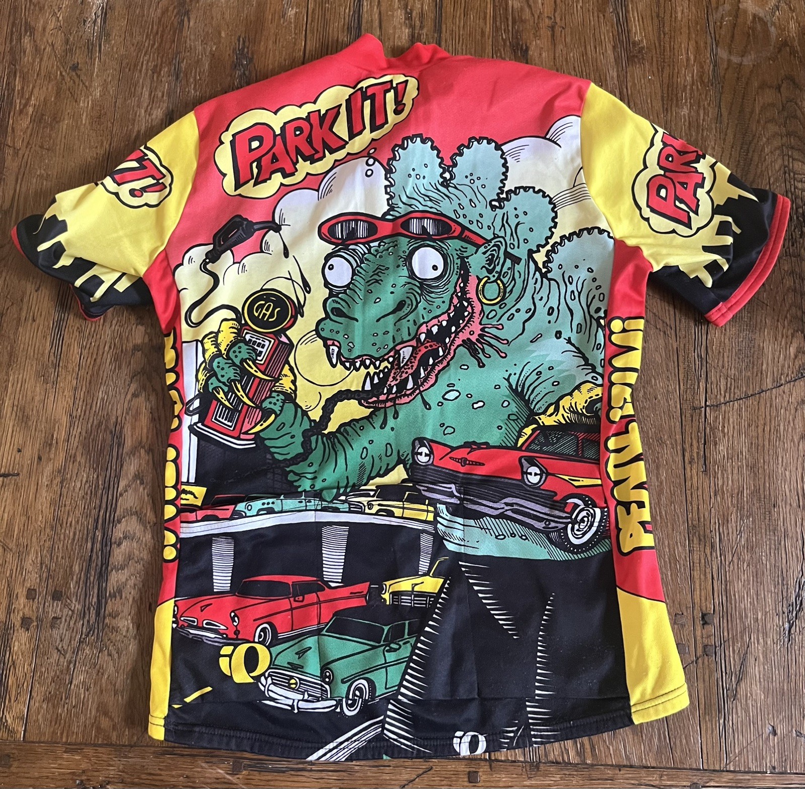 Y2K Vintage Pearl Izumi Men’s Godzilla Cycling Jersey Park It! Gas Pop Art M