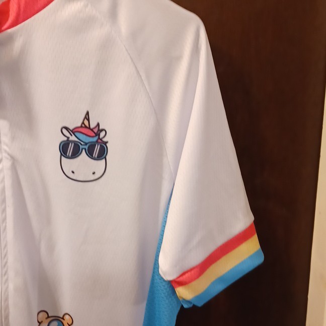 Bicycle Booth Unicorn Graphic Cycling Jersey XL White Pink 100% Polyester