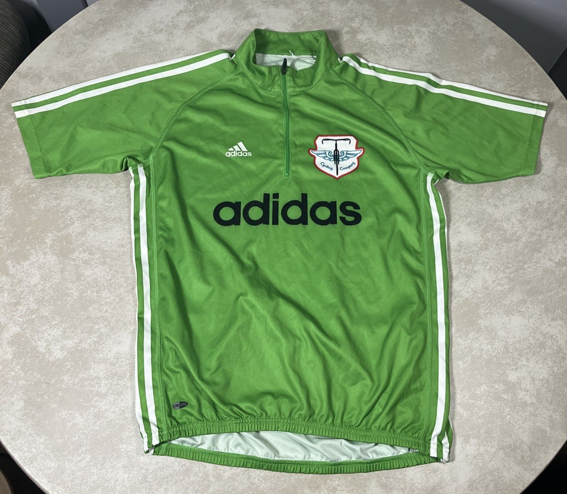 Adidas Cycling Company Green 3 Stripe Jersey Size SEE DESRCIPTION 1347