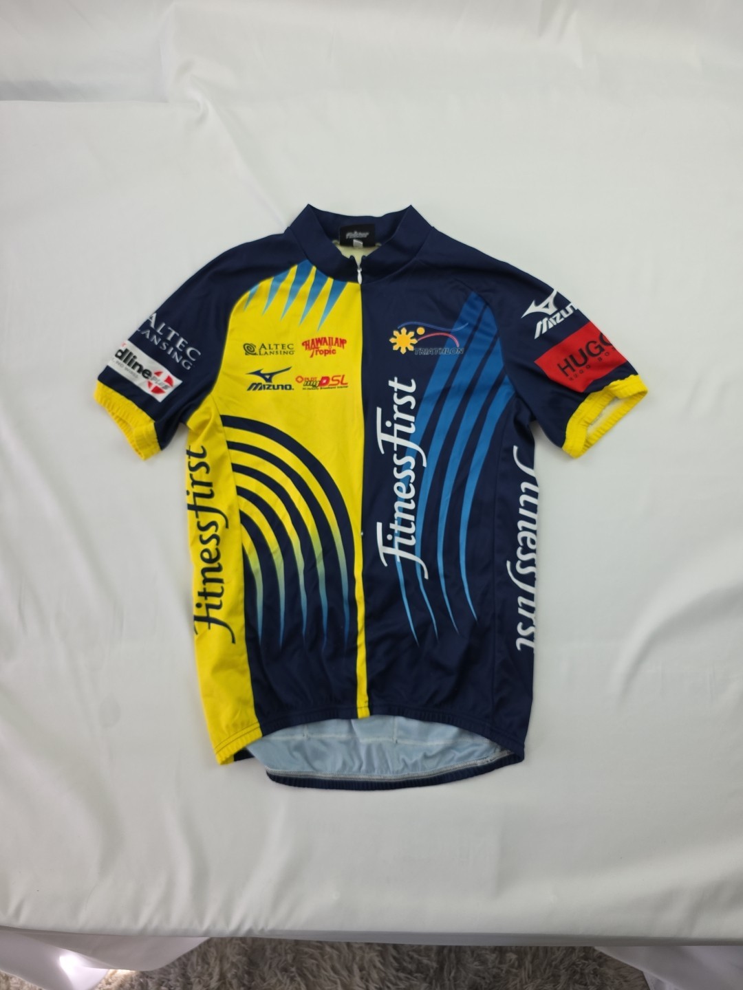 F2P Cycling Sponsored Jersey Large Blue Yellow Mizuno Fitness First