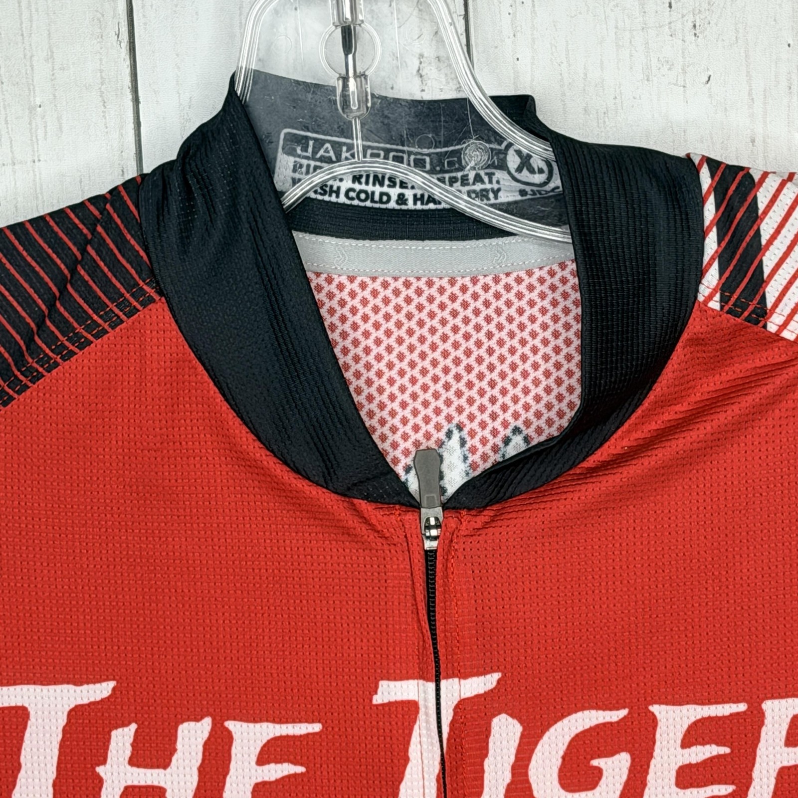 Jakroo Cycling Jersey Mens XL Red The Tiger Full Zip Graphic Top Wolf Back