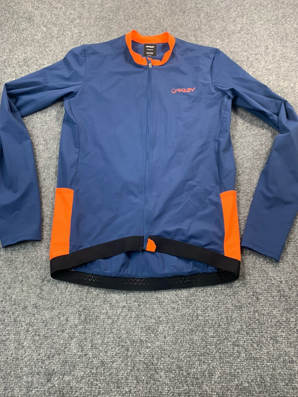 Oakley Shirt Womens Medium Blue Long Sleeve Full Zip Cycling Reflective Stretch