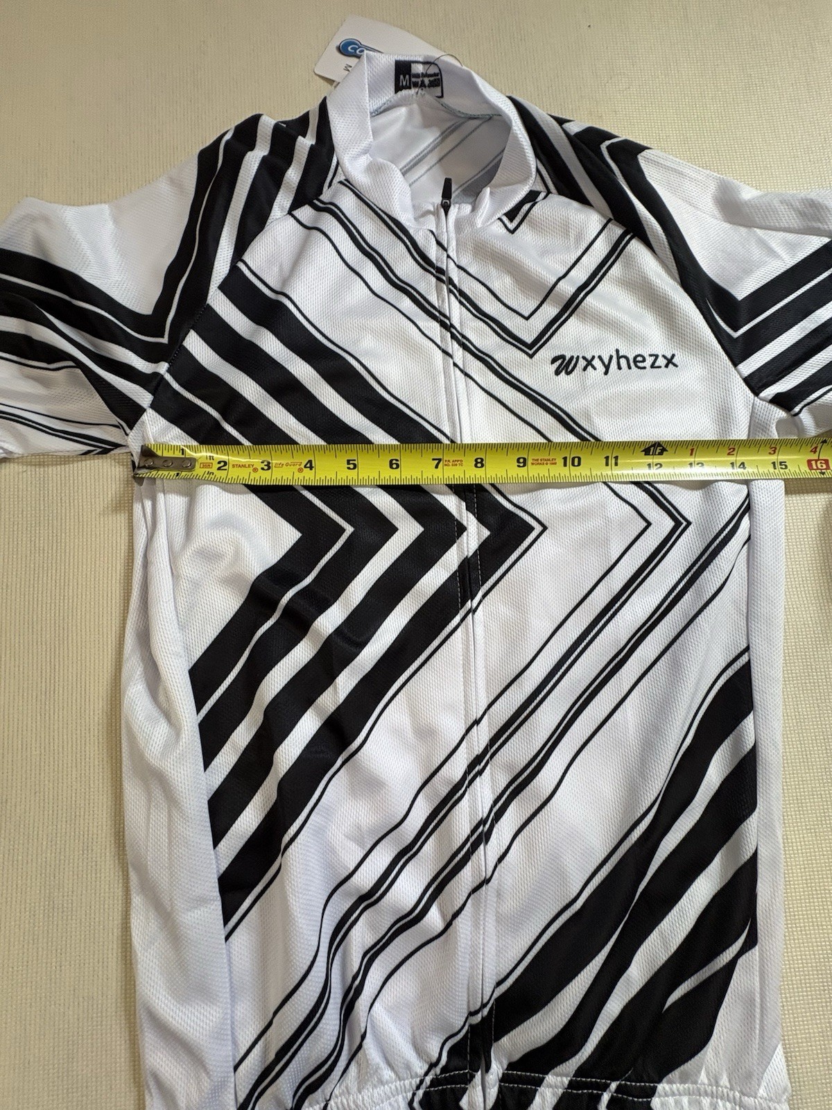 Wxyhezx Cycling Jersey Black White Size Medium Full Zipper Geometric Shapes
