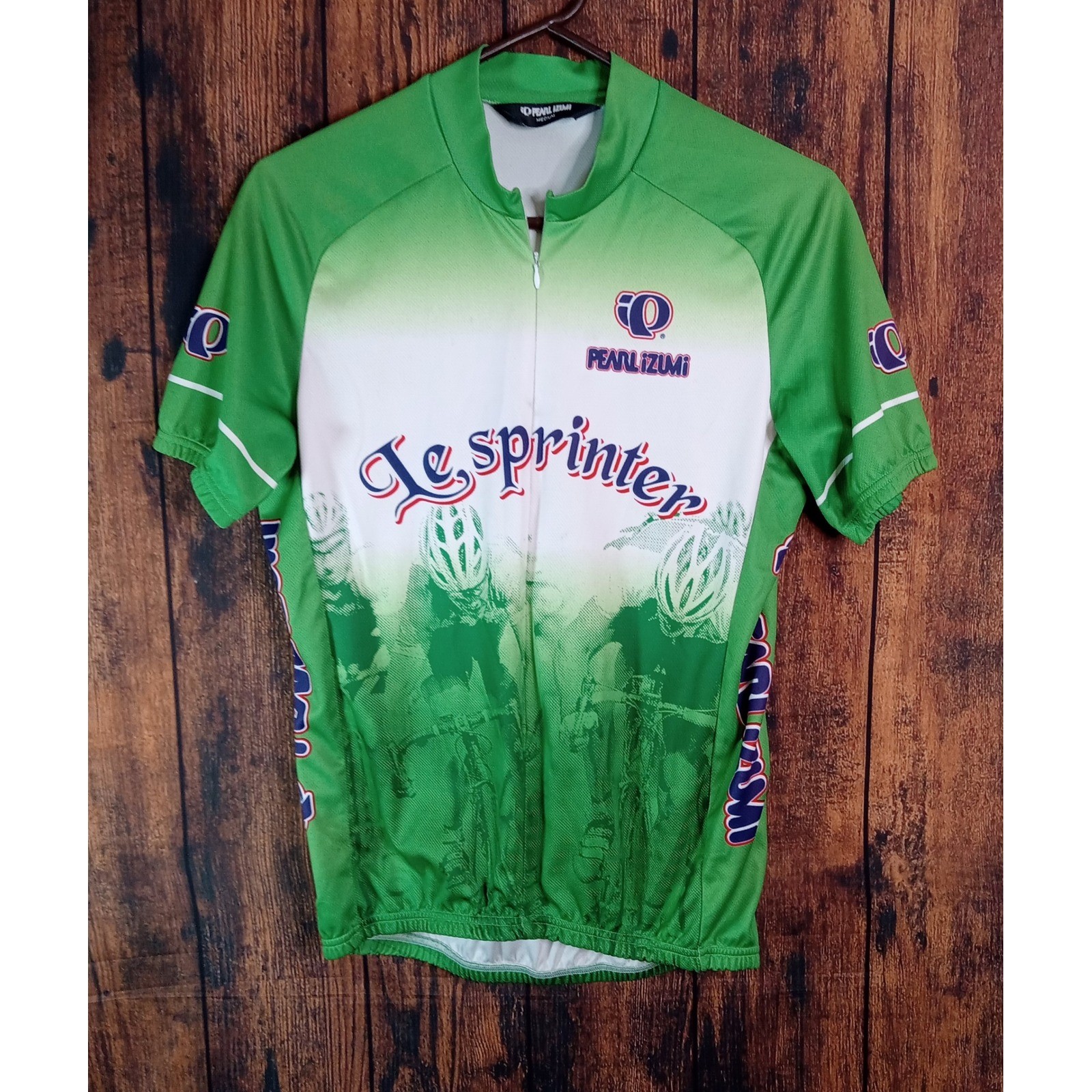 Pearl Izumi Le Sprinter Mens Green White Cycling Jersey Short Sleeve Medium 0669