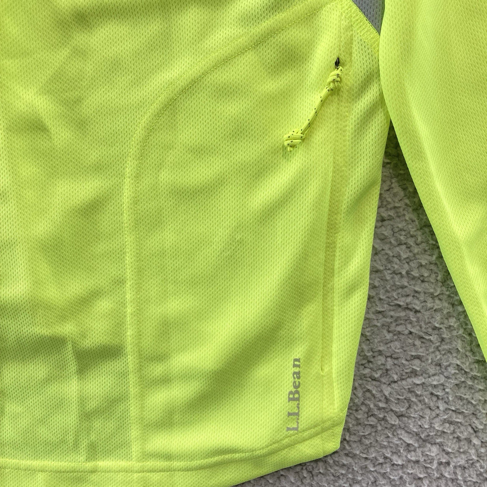 LL Bean Cycling Jersey Men Large Neon Yellow Reflective Active Protection Pocket