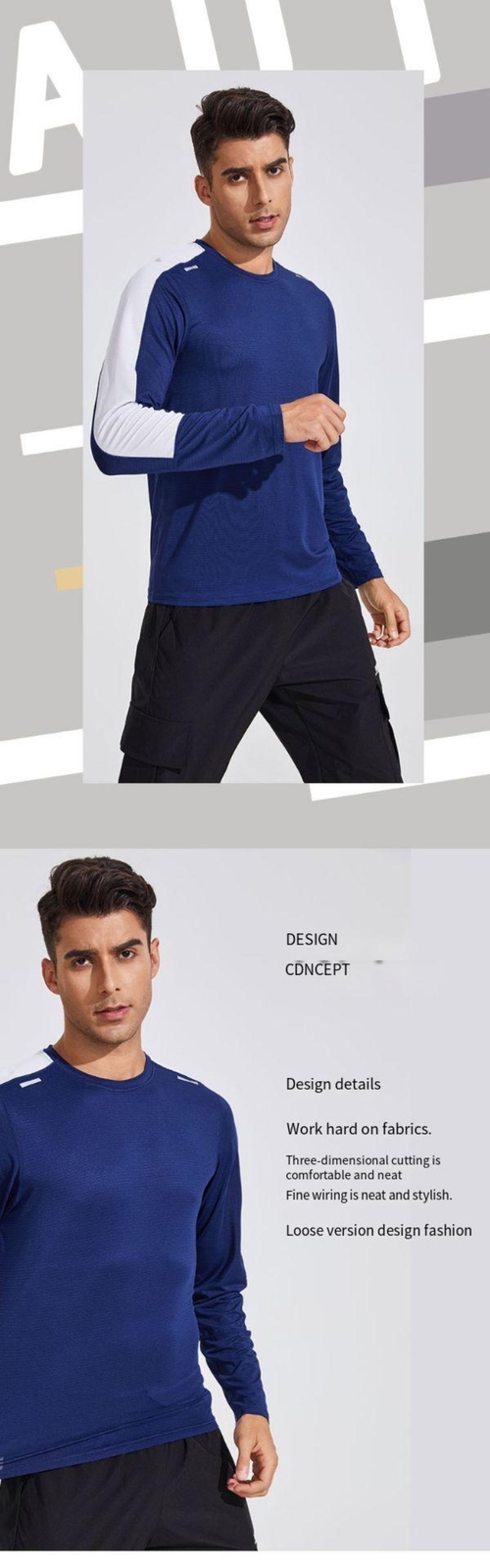 Men’s Reflective Long Sleeve T-Shirt Round Neck Cycling Sport Casual Fitness Top