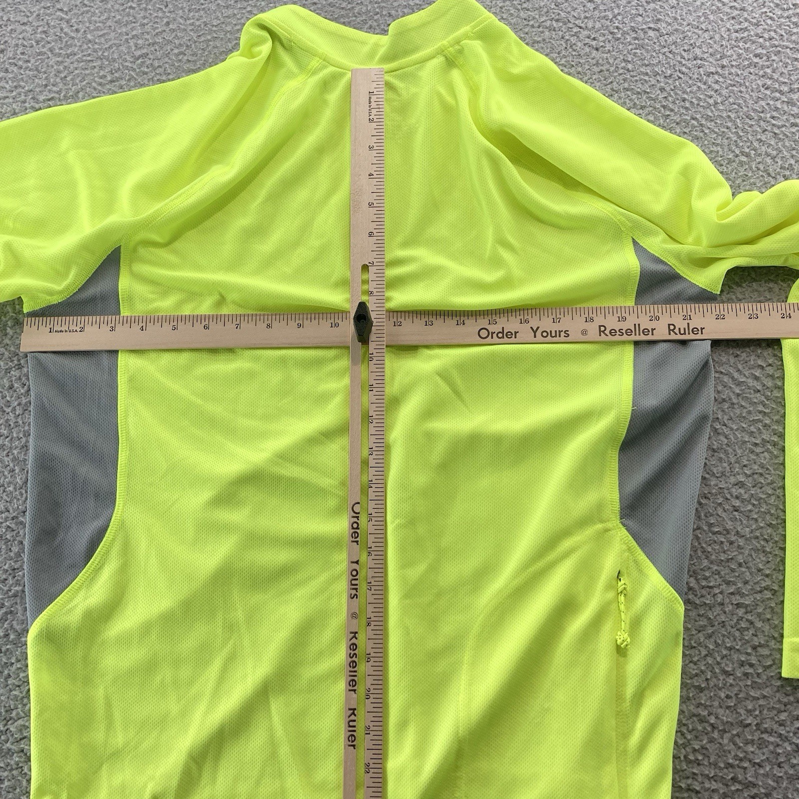 LL Bean Cycling Jersey Men Large Neon Yellow Reflective Active Protection Pocket
