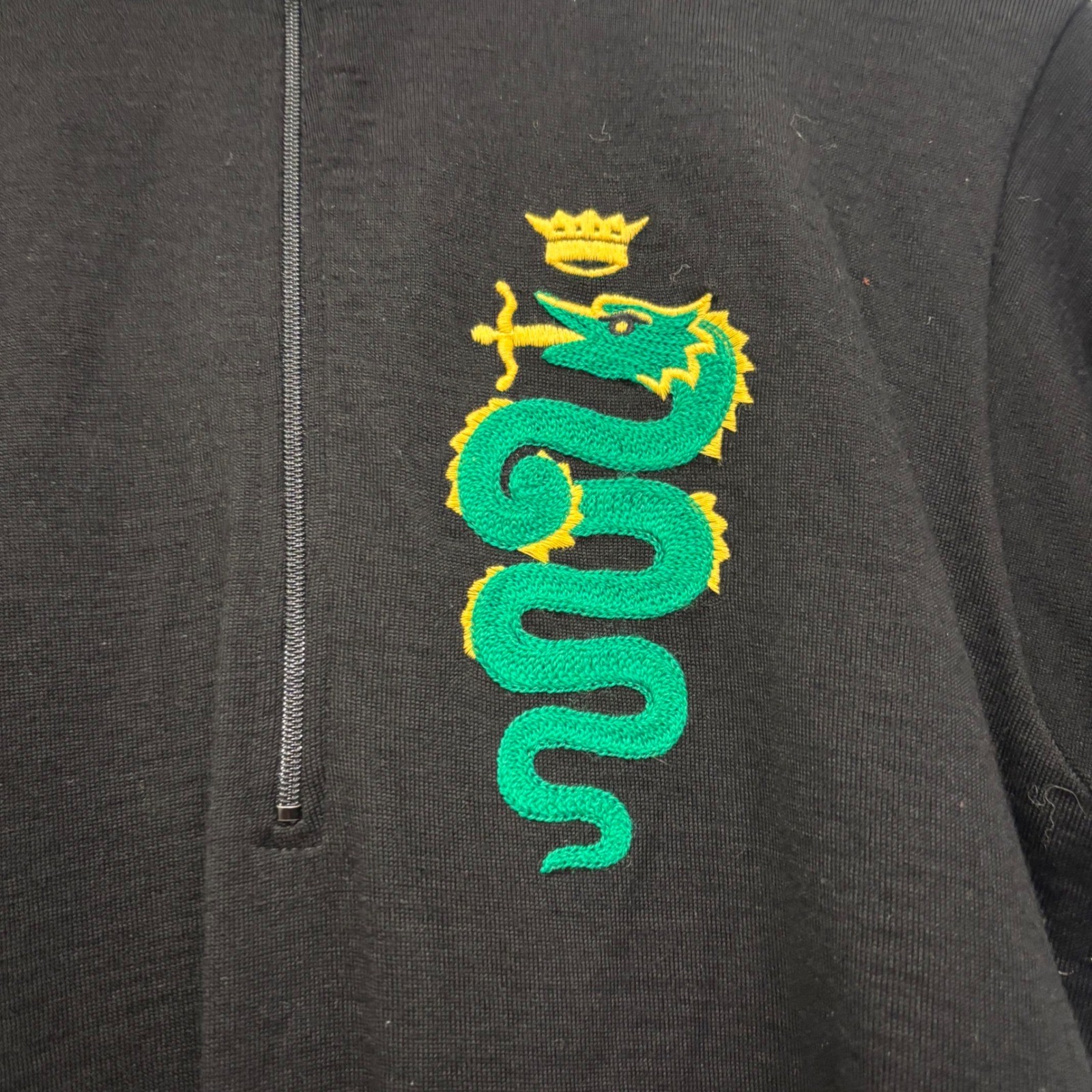 Woolistic Retro Merino Wool Cycling Jersey Black Green Dragon Italy Flag M
