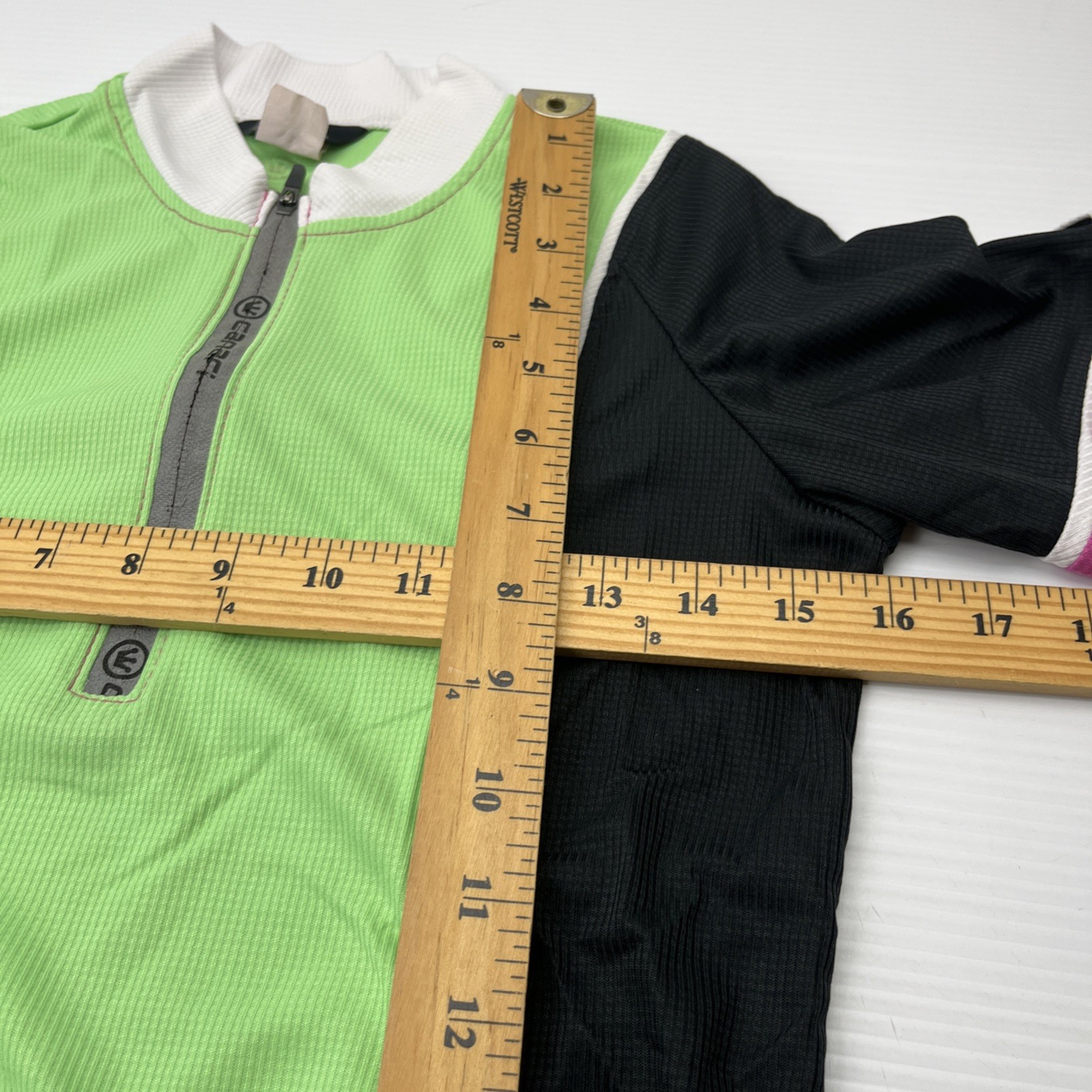 Canari Women’s CYCLING Biking JERSEY Large L Back pockets 1/2 Zip Green Black