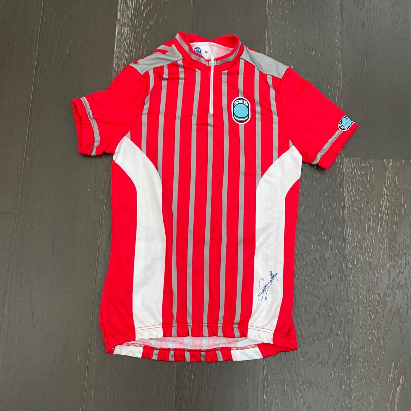 SEB Cycling Jersey Mens Medium 1/4 Zip Red White Sports Activewear Bike Dad