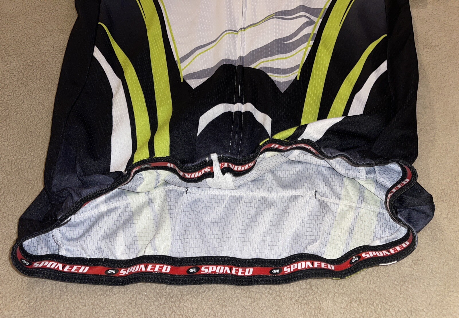 Cycling 2 Pc Set Bib Padded Shorts & Zip Jersey Black Green Sponeed Sz XL/XXL