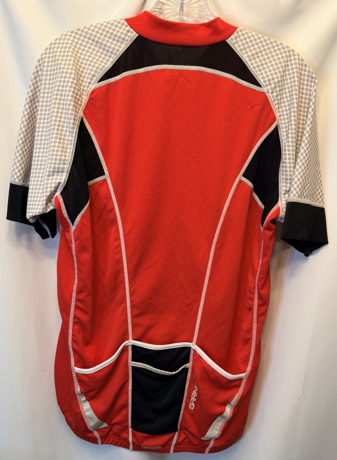 Louis Garneau Cycling Jersey Adult Large Red White Black Full Zip Rear Pockets