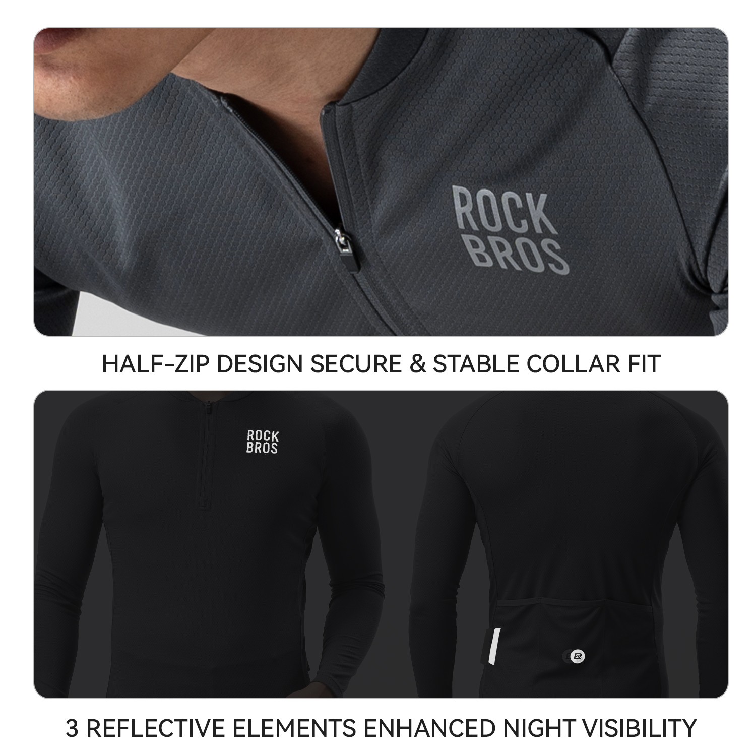 ROCKBROS Cycling Jersey Mens Long Sleeve Bike Jersey 1/4 Zipper Cycling Tops