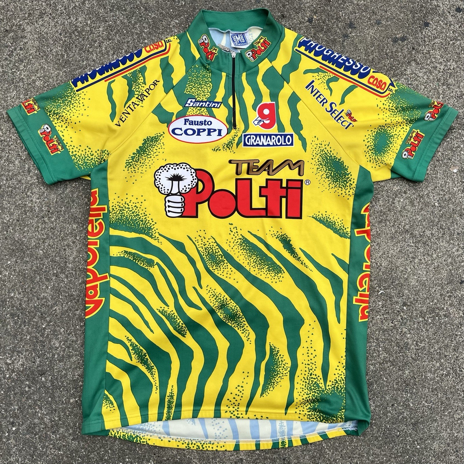 VTG 90s SMS Santino Team Polti Pro Cycling Jersey – XXL – Made In Italy – Tiger
