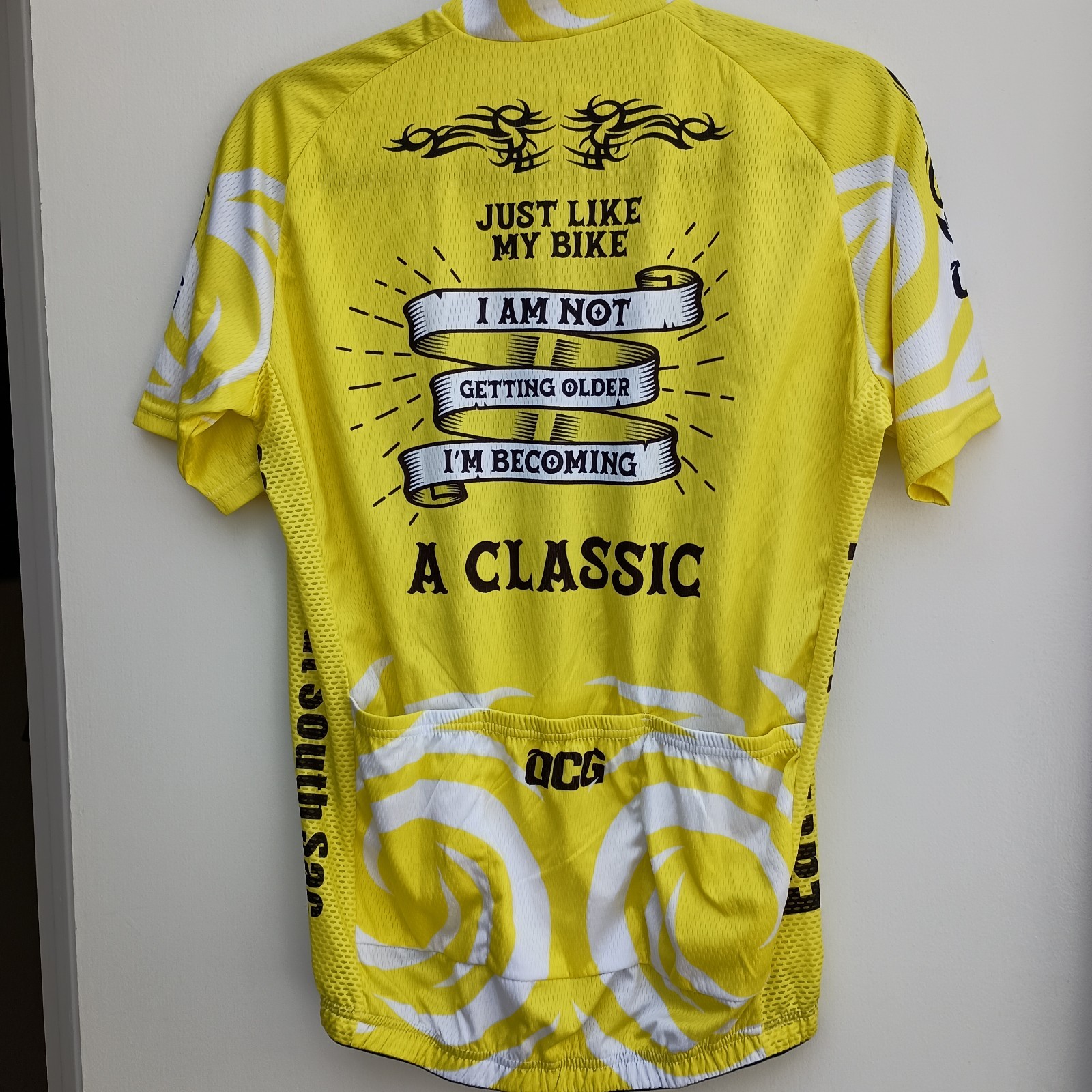 OCG NWT Bright Yellow Cycling Jersey Bicycle Shirt Full Zip Pockets Size Large