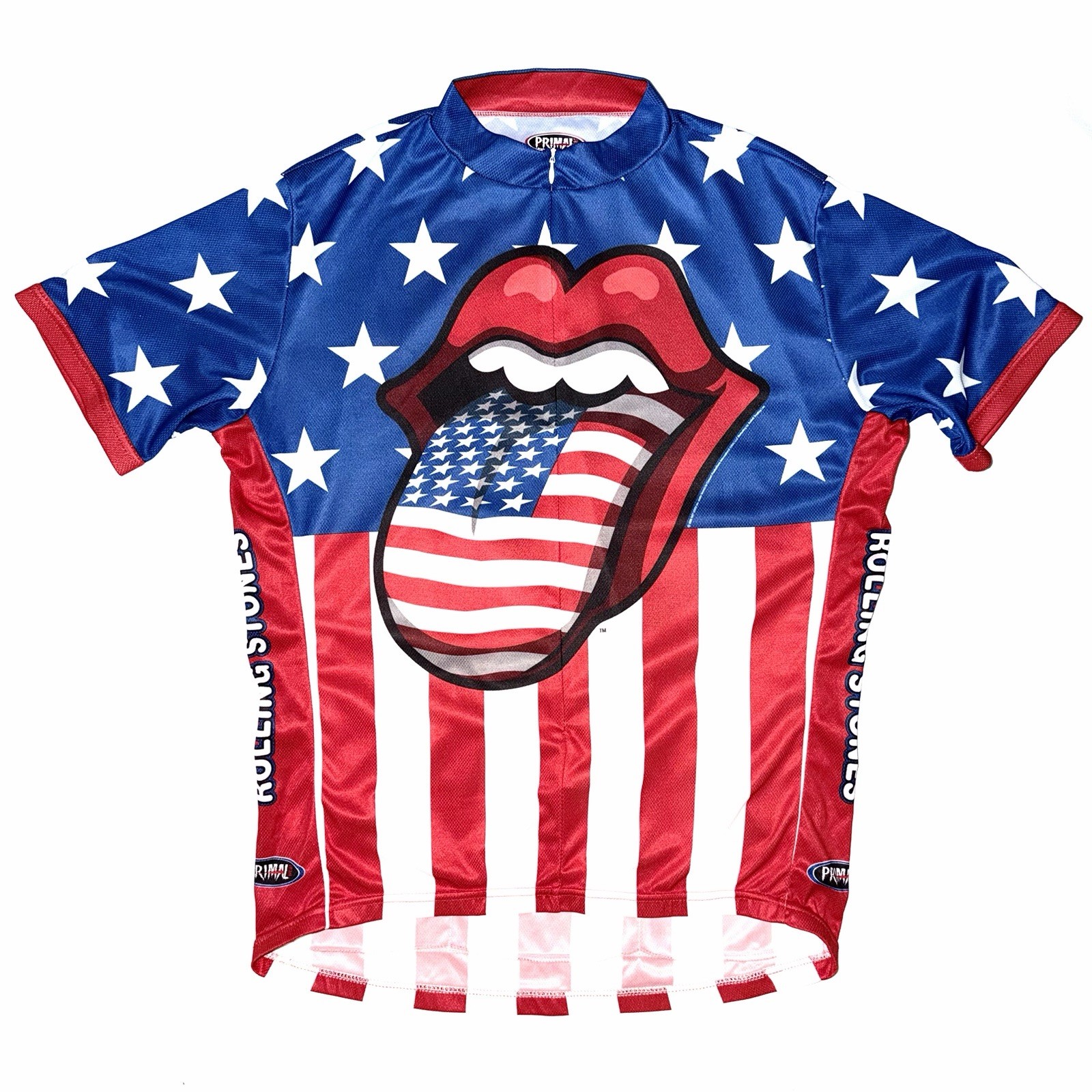Rare VTG 2005 Y2K Primal x Rolling Stones Mouth American Flag 3/4 Bike Jersey XL