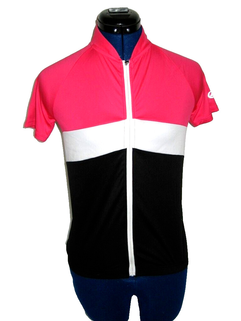 PERFORMANCE BICYCLE CYCLING JERSEY WOMEN’S SMALL FULL ZIP PINK WHITE BLACK