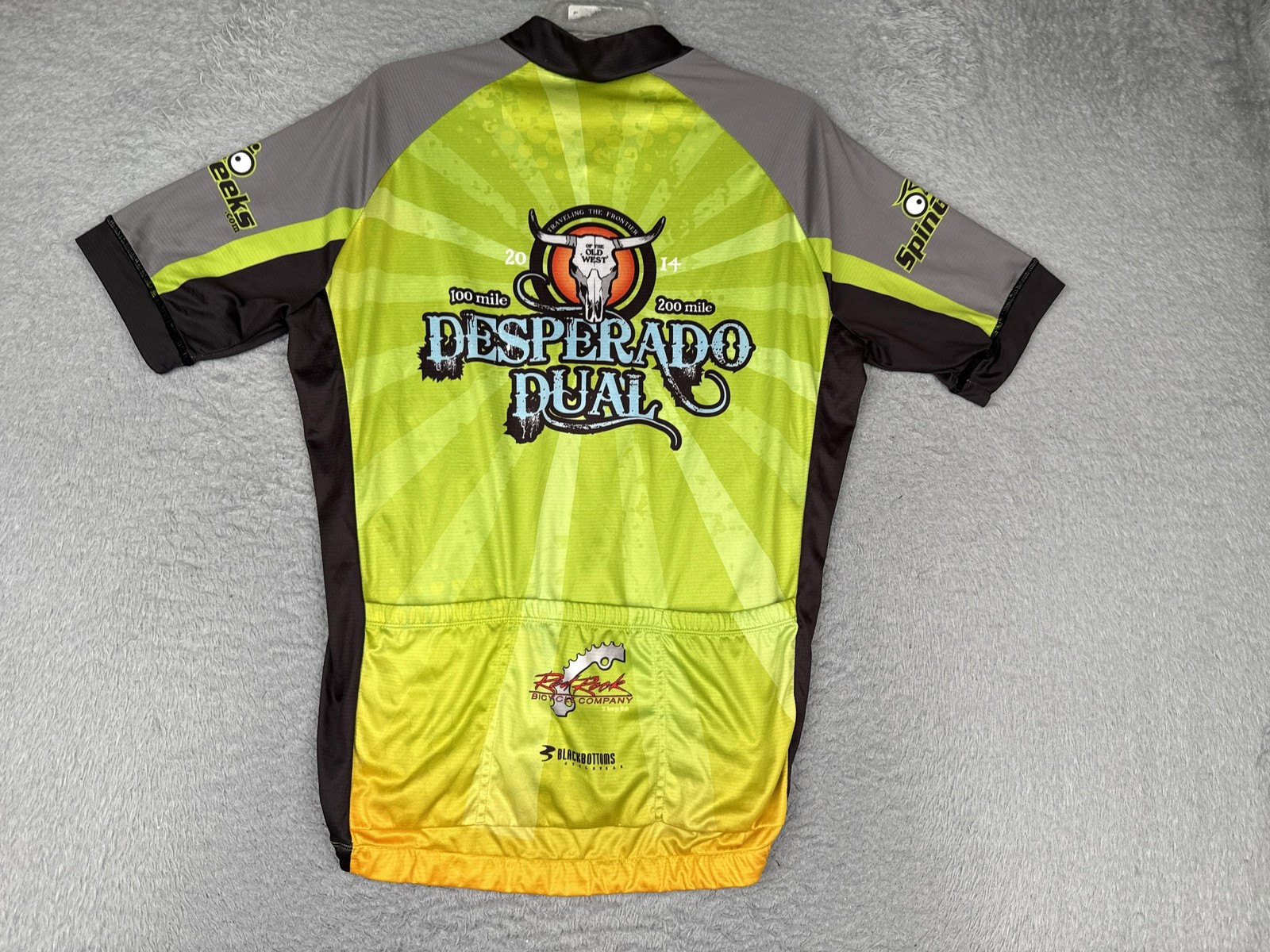 Blackbottoms Cycling Jersey Mens XL Green Desperado Dual Full Zip Pockets Bike