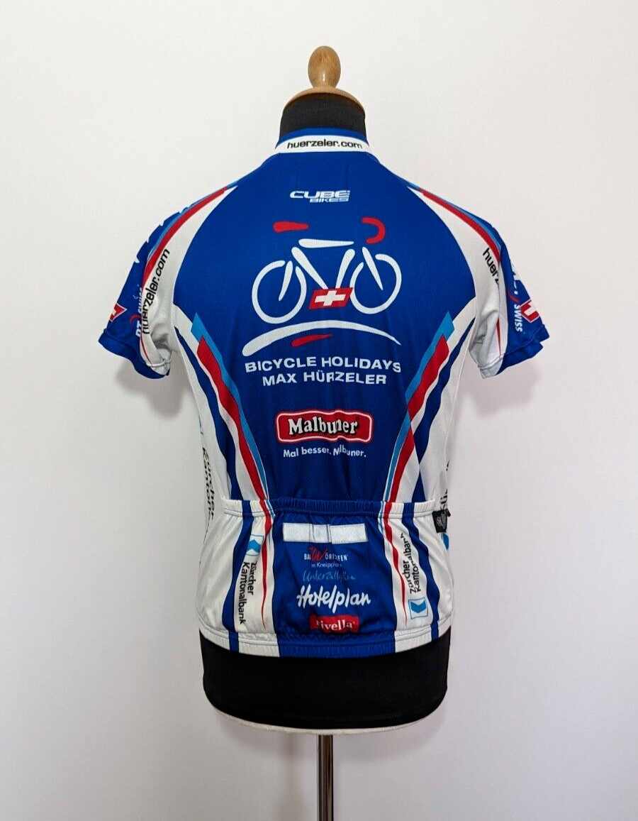 Bicycle Holidays Max Hurzele Cycling Jersey Blue Sz. M Men Short Sleeve Full Zip