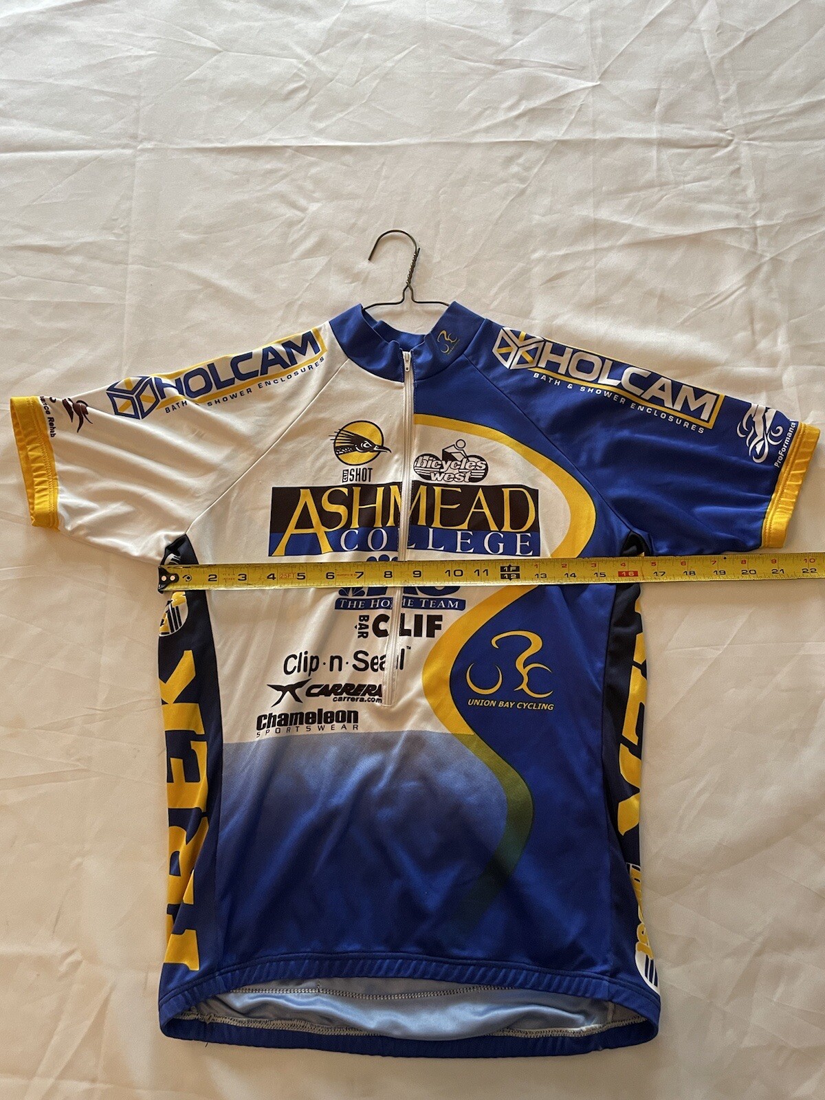 Bicycle Bike Jersey Full Zipper Short Sleeve Summer Ashmead College BLUE