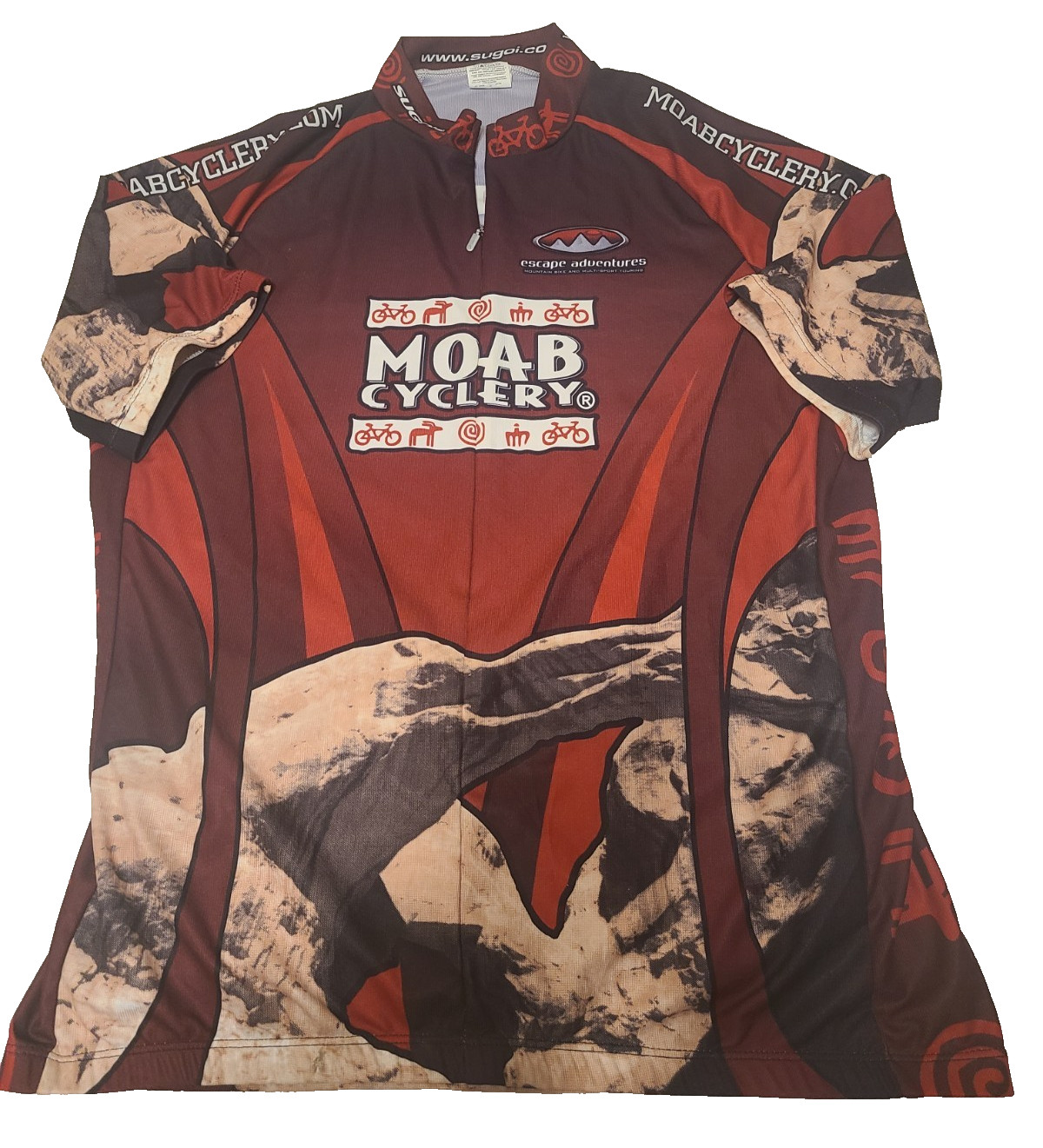 SUGOI Moab Cyclery Short Sleeve Multi-Color 3/4 Zipper Cycling Jersey – Men XL