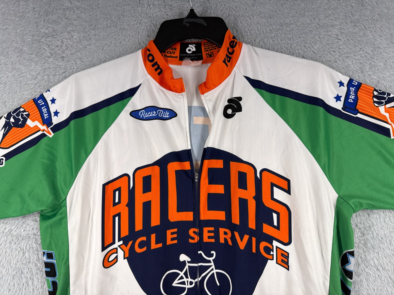 Champsys Cycling Jersey Adult 2XL XXL Green Orange Full Zip Racers Cycle Service
