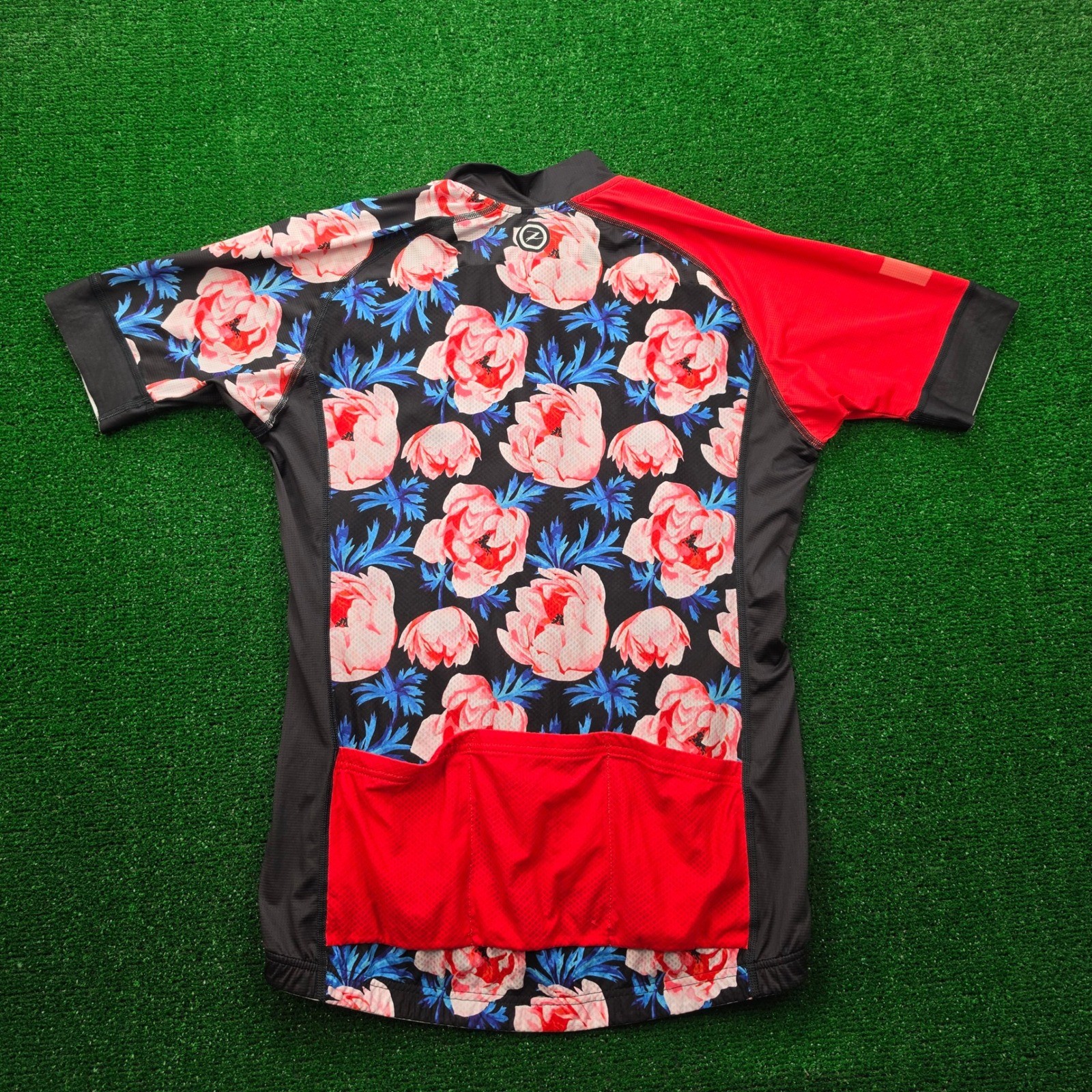 Zoot Sports Ironman Floral Cycling Jersey Mens XL Blue Red Short Sleeve Bike Top