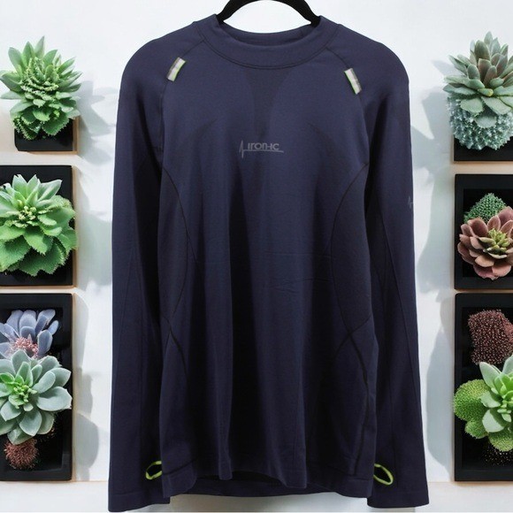 Iron-IC Navy Blue Reflector Long Sleeve Compression Cycling Undershirt Size XL