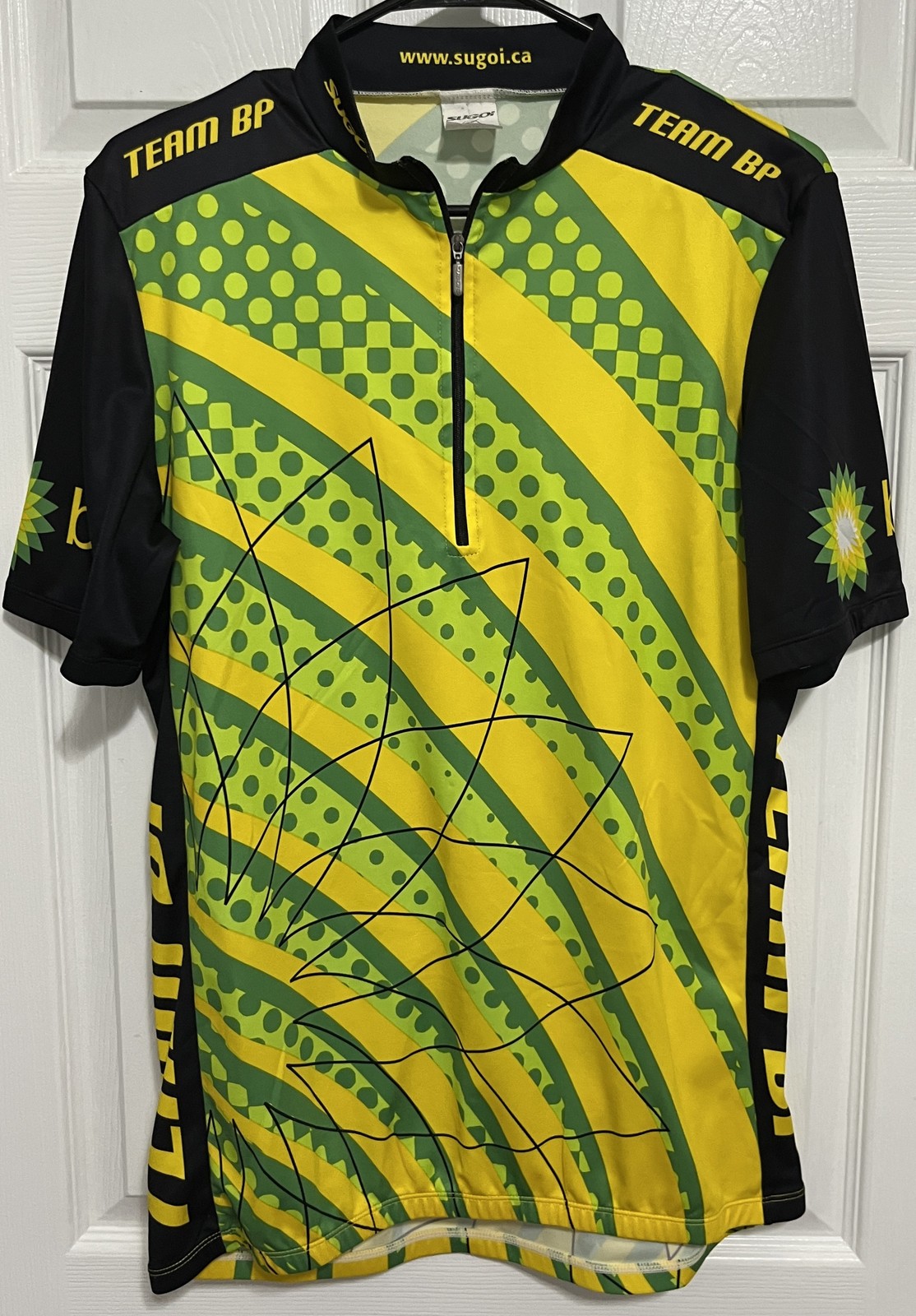 Sugoi Team BP Cycling Jersey Men’s XL Yellow Green Black Short Sleeve 1/4 Zip
