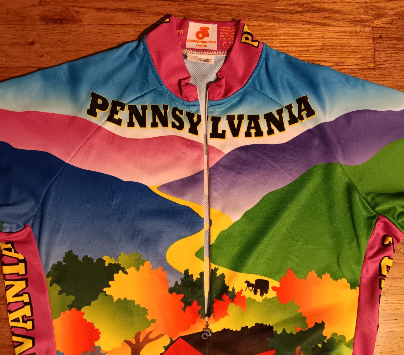 Free Spirit Wear Pennsylvania Short Sleeve Cycling Jersey UPF 3 Back Pockets