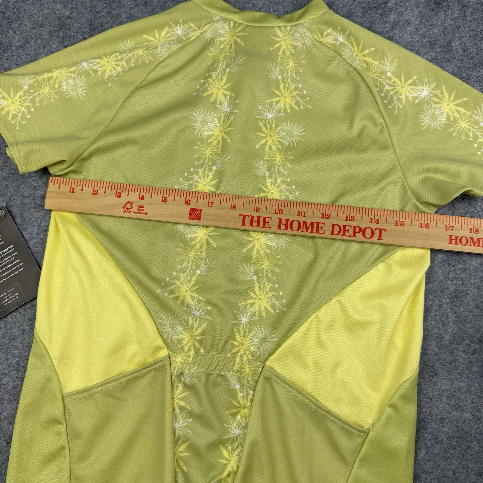 Women’s REI Yellow Floral Cycling Jersey Size Medium M Front Zip Short Sleeve