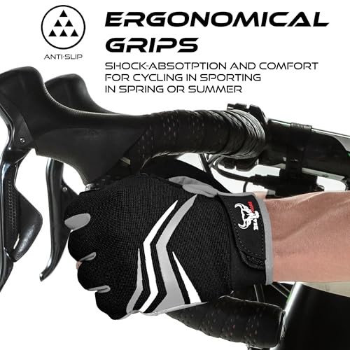 Full Finger Cycling Gloves with Padding for Men Women, Anti-Slip, Large Black