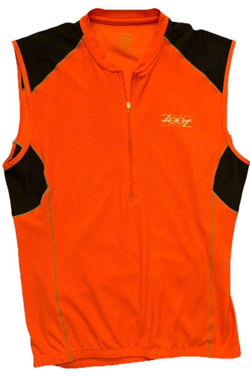 Zoot Sports Mens Orange Black Sleeveless Cycling Jersey 1/4 Zip Bike Top Large