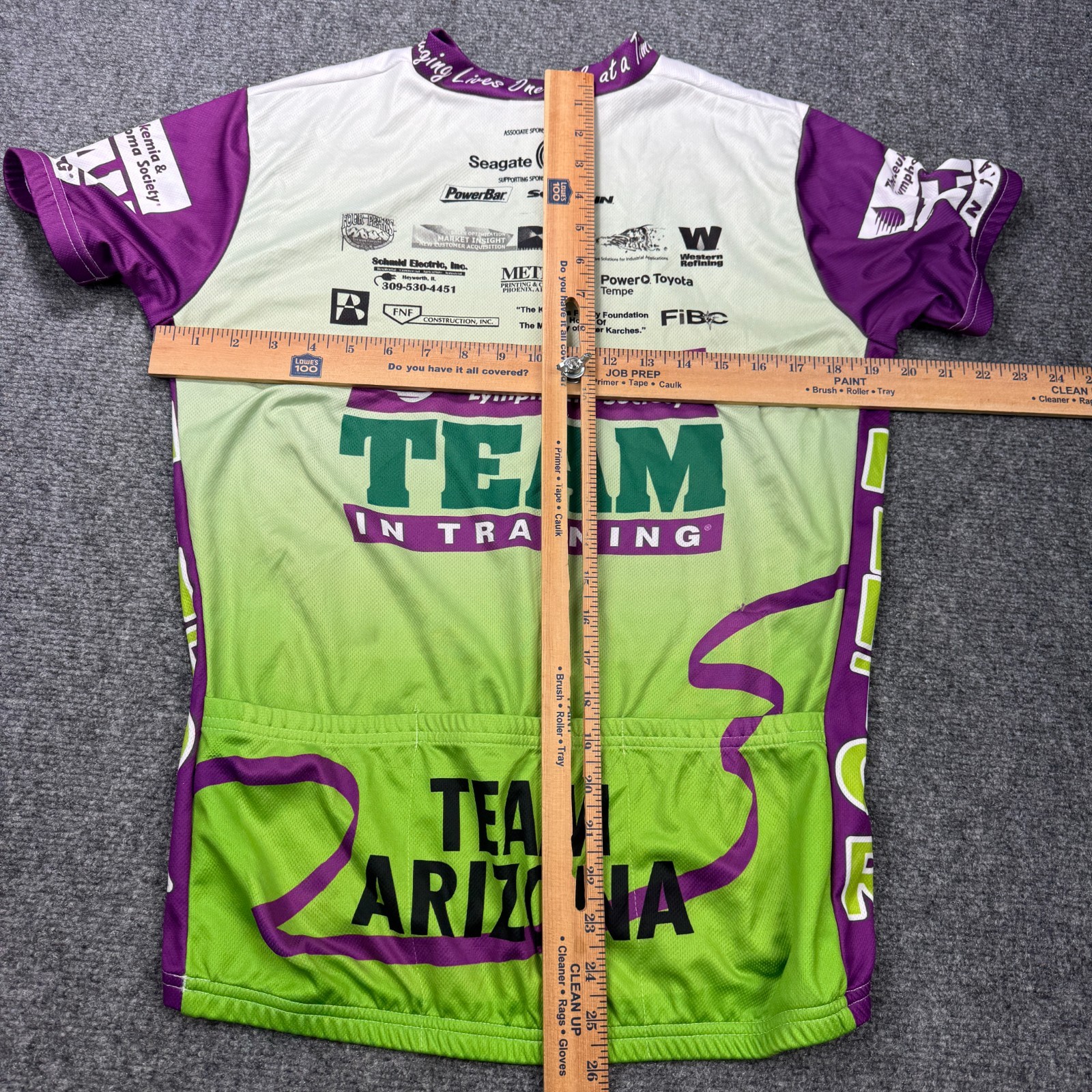 Team in Training Cycling Jersey Mens Medium Green Half Zip Back Pockets Arizona