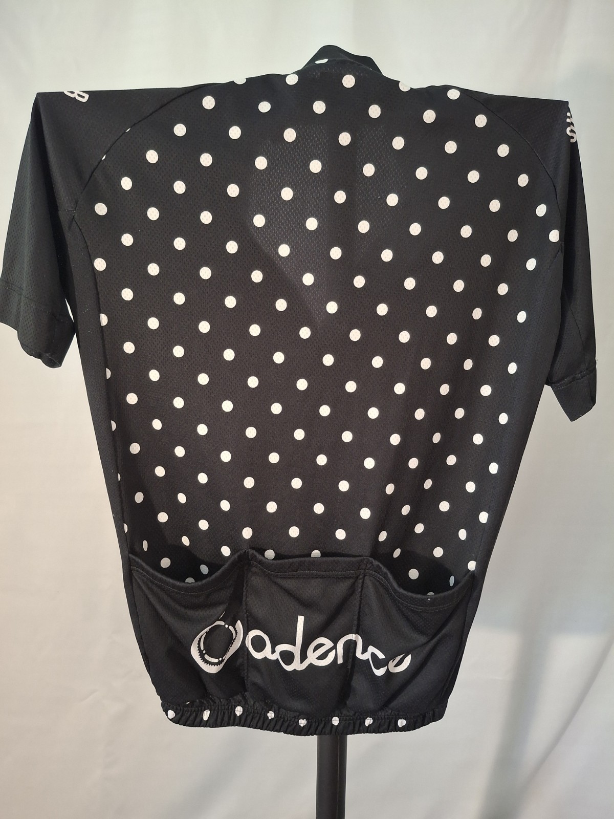 Cadence Men’s XL Race Fit Cycling Jersey Full Zip Pockets Polka Dot Black/White