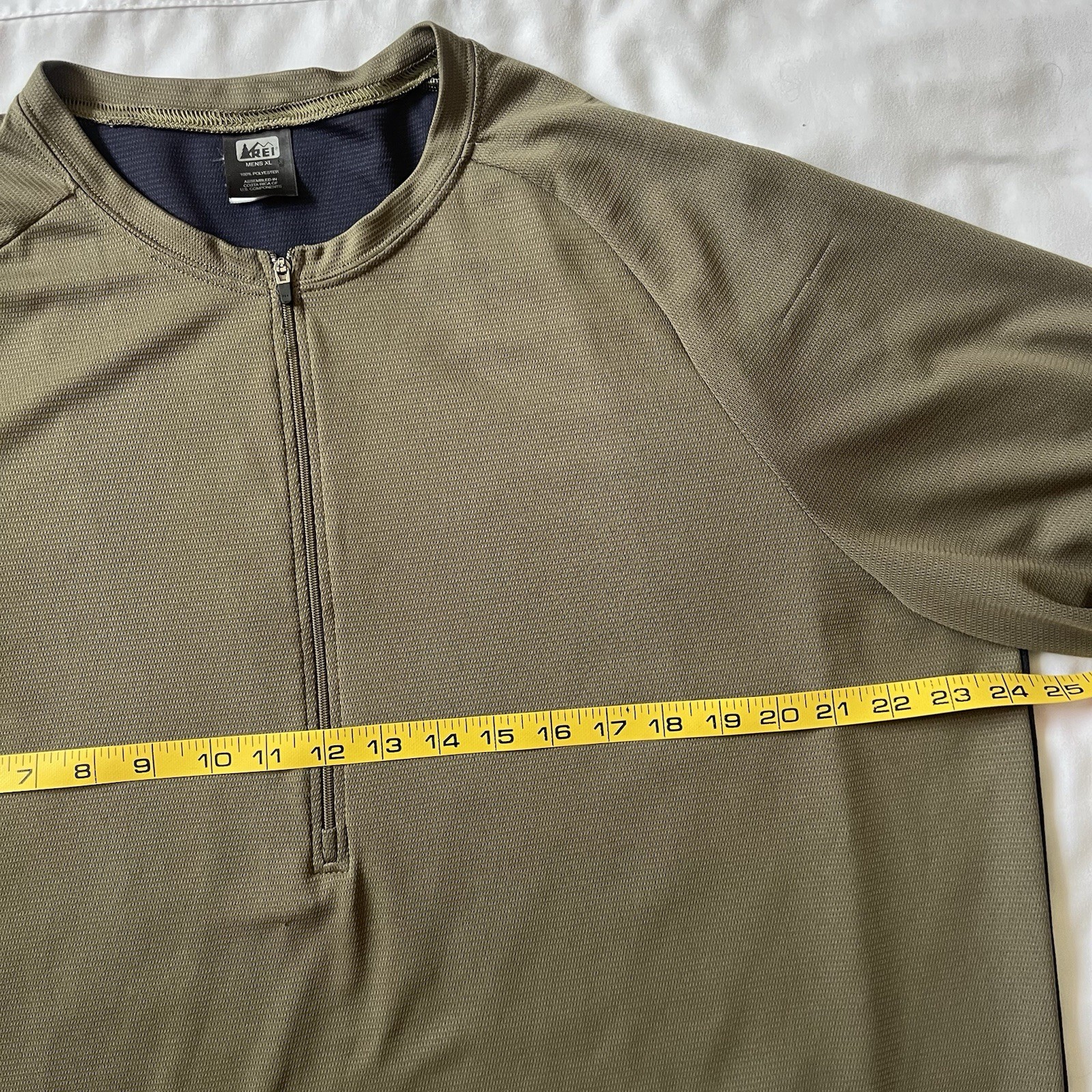 REI Co Op Cycling Jersey Half Zip Men XL Short Sleeve Back Zip Pocket Olive Blue