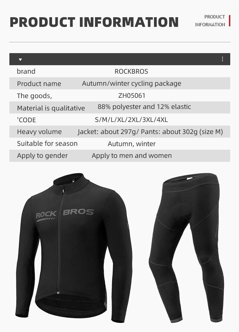 ROCKBROS Winter Fleece Cycling Jacket Suit Bike Jersey Bicycle Thermal Clothing